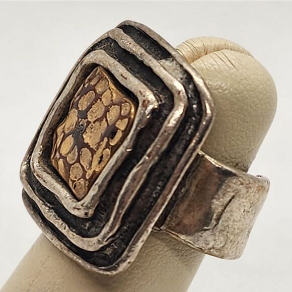 Vintage Chico's Etruscan Style Silver & Gold Adjustable Ring - Picture 3 of 6
